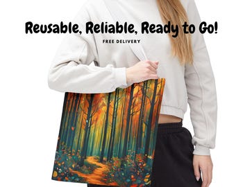 Bunter Herbstwald Einkaufstasche - Naturliebhaber Geschenk, Herbstlaub, umweltfreundliche wiederverwendbare Tasche, Einkaufstasche, Umhängetasche