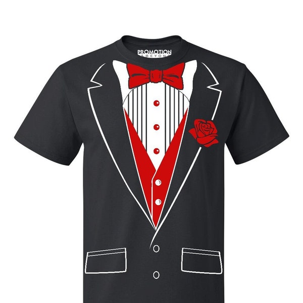 Tuxedo Red Rose Funny Party Wedding Engagement Prom Ceremony Anniversary Event - Men's T-shirt