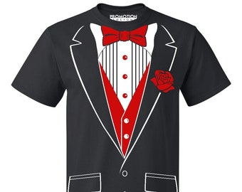 Tuxedo Red Rose Funny Party Wedding Engagement Prom Ceremony Anniversary Event - Men's T-shirt