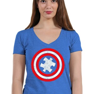 Captain Autism Red and Blue Hero Shield - Ladies&#39; V-neck