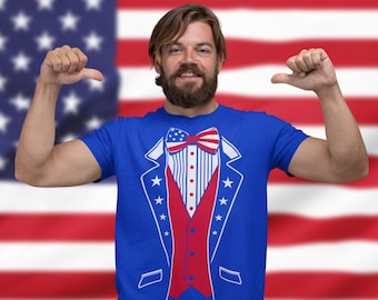 USA Tuxedo T-shirt For Men, 4th of July Tshirt, Patriotic Shirts For Men, Independence Day Parade Fireworks Barbecue American, Men's T-shirt