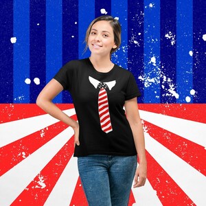 USA Tie Suit Tuxedo 4th of July Memorial Day Veterans Patriotic Women&#39;s T-shirt