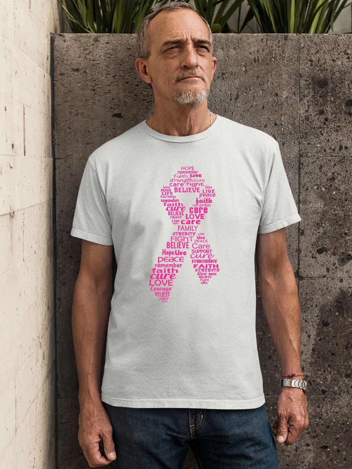 Tackle Breast Cancer Awareness Football Pink Ribbon Men's T-Shirt Back Print