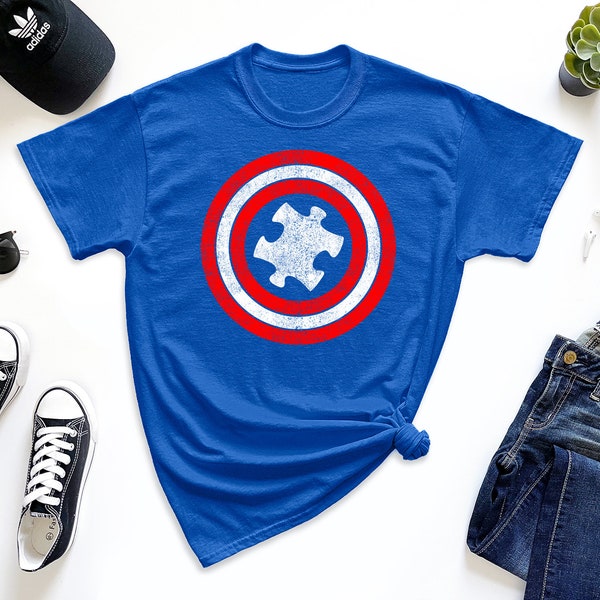 Captain Autism Red and Blue Hero Shield - Men's T-shirt