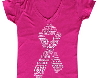 Pink Ribbon Breast Cancer Awareness (White Design) - Ladies' V-neck
