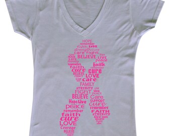 Pink Ribbon Breast Cancer Awareness (Pink Design) - Women's V-neck