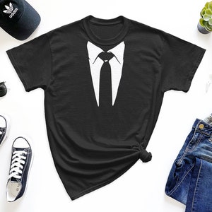 Tie and Suit White Graphic Tuxedo Men&#39;s T-shirt | Funny Cool Office Worker Corporate Life Ceremony Gear Accessory Casual Easy Outfit