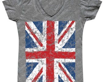 Distressed Union Jack Flag - Ladies' V-neck