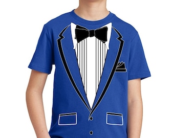 Tuxedo T-shirt with Blue Bow Tie on White