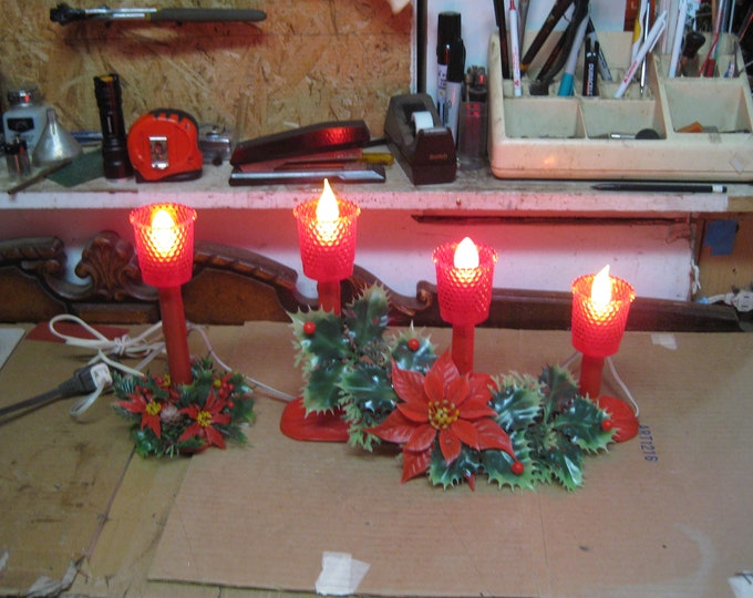 Vintage Red Plastic Candelabra's Electric Candles Plastic Poinsettia Etsy