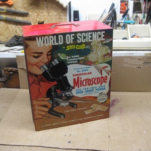 Vintage Skil Craft World of Science Professional Model No. B200 Microscope Set Tin case w/ Some Contents