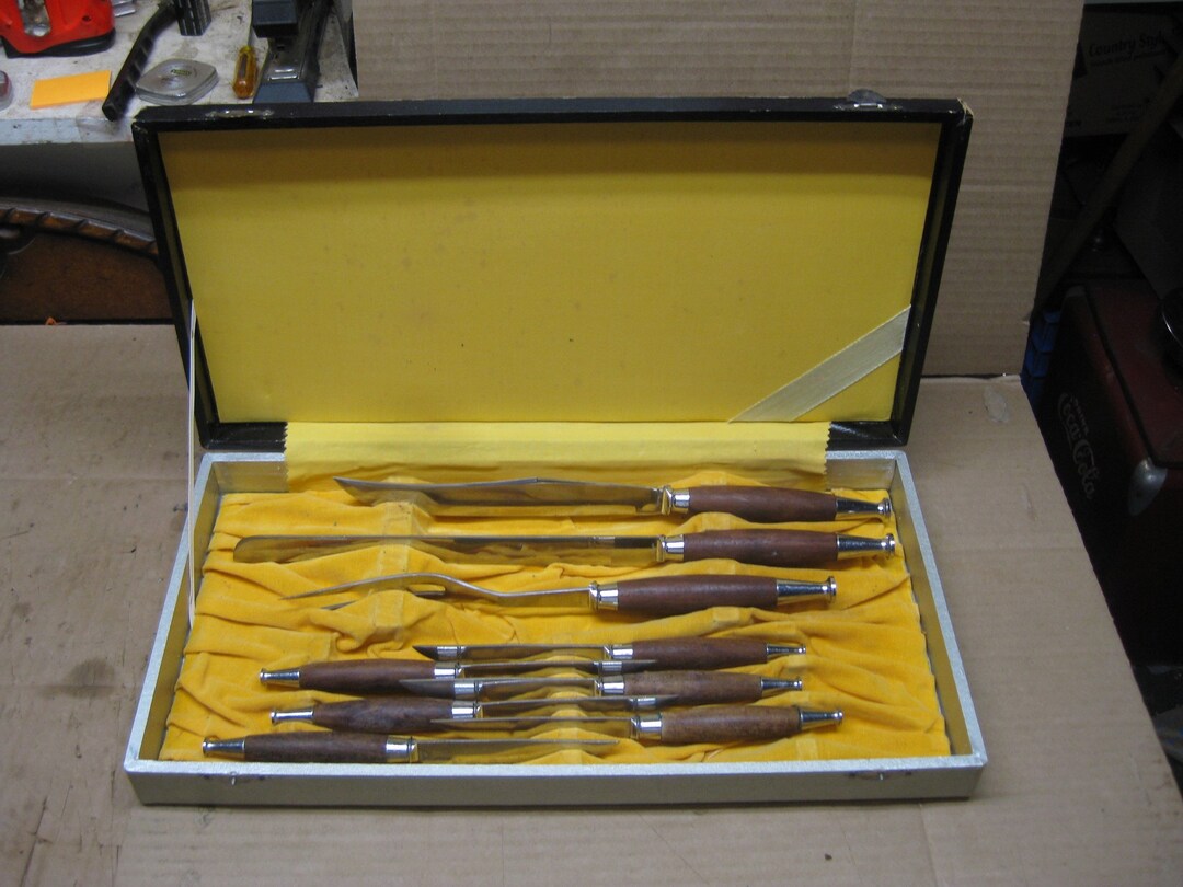 Vintage Gensico Japan Wooden Handle Carving Set W/ Steak Knives Etsy