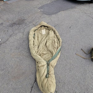 Vintage US Military M-1949 Type 1 Feather Filled Mountain Sleeping Bag with Canvas Storage Bag