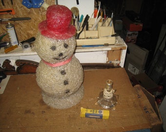 Vintage "Rare" 1970's Christmas Décor - Spaghetti Wrap Snowman Lamp - 21" Tall w/ Working Lamp