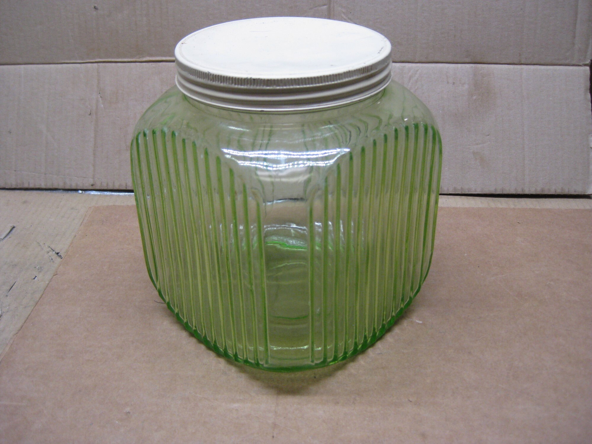 Vintage Green Royal Lace Cookie Jar Crafted by Hazel Atlas Glass 1930s,  Green Royal Lace Depression Glass Cookie Jar