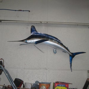 Vintage 81&quot; Half Mount Blue Marlin Wall Hang / Fish Décor