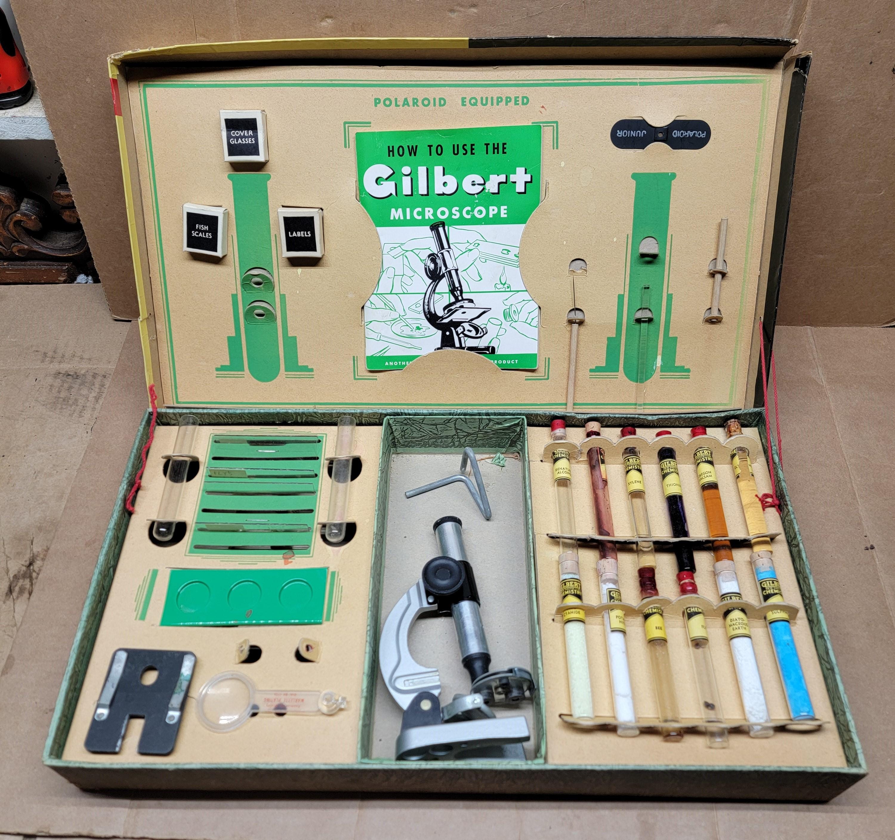 Vintage © 1938 Gilbert No. 8 Microscope Set With Polaroid Jr - Not ...