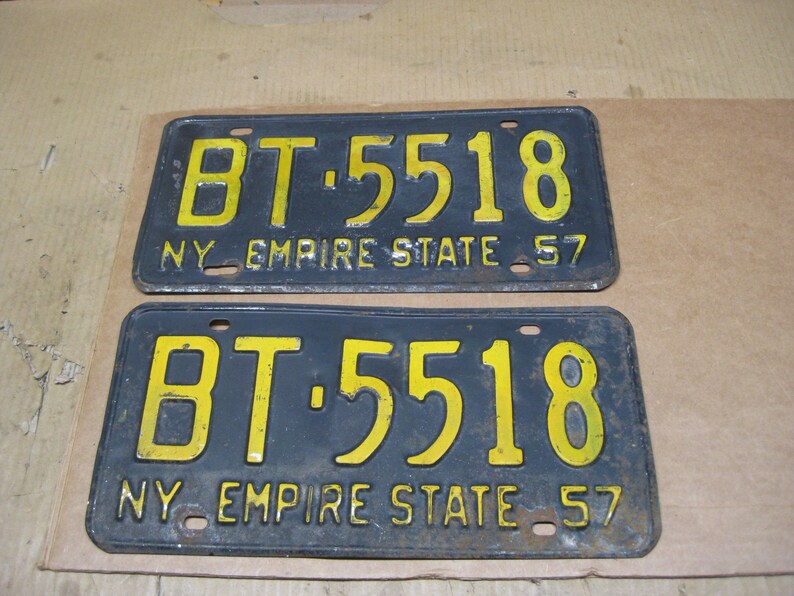 Vintage 1957 New York State License Plate Set Plate No. Etsy