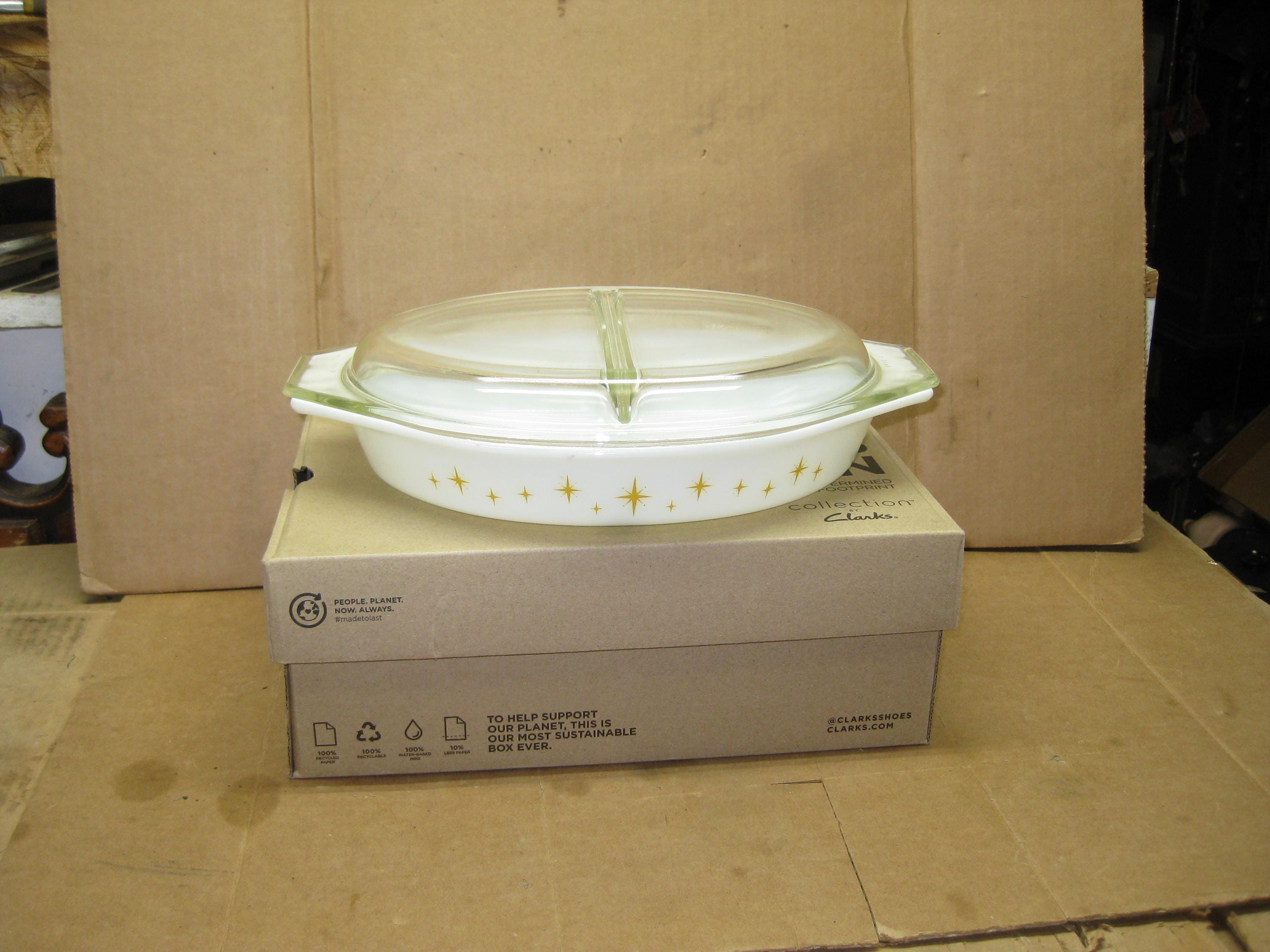 Vintage 1959 PYREX Constellation "Atomic Starburst" Divided Casserole Dish w/ Lid