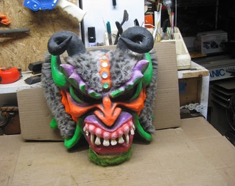 Custom / Handmade Scary Clown Mask - Halloween / Mardi Gras Mask - Paper Mache / Plastic Resin