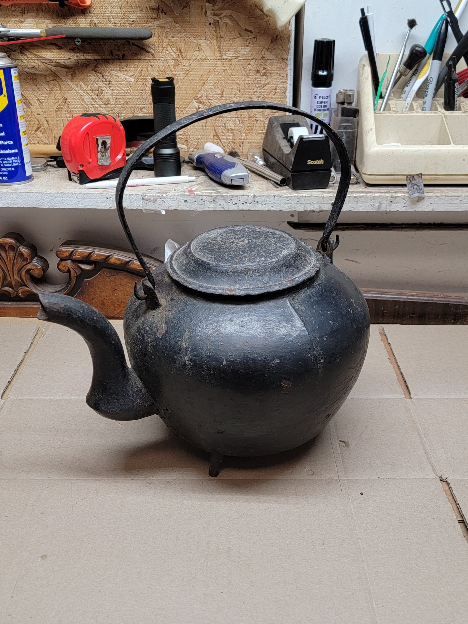 Antique Vintage Rustic Cast Iron Teapot Coffee Pot Kettle Swivel Lid ❤️  sj17j