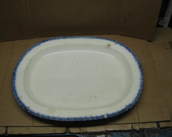Antico 1830 - 1860 Leeds Ironstone Blue Feather Edge 18 3/4" Oval Serving Plate
