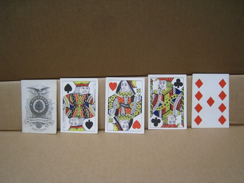 Carte da gioco da poker originali vintage/antiche della guerra civile, mazzo completo - A. Dougherty New York / senza numeri immagine 7