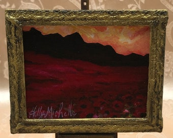 Miniature Poppy Field Painting, Framed Painting, Original Artist Painting, 1:12 Scale Painting, Miniature Art Studio, Mini Red Poppy Art,
