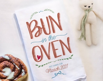 Paño de cocina "Bonito en el horno": regalo para anunciar el embarazo