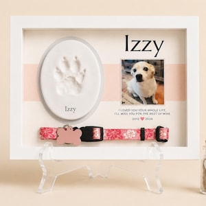 Pet Memorial Shadow Box Frame: Collar & Clay Paw Print Holder Shadowbox Keepsake for Clay or Ink Paw Print, Nose Print for Dogs, Cats, Pets