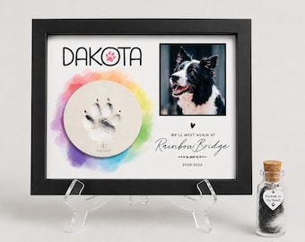Pet Memorial Shadow Box: Clay Paw Print Holder, Shadowbox for Pet Loss, Rainbow Bridge