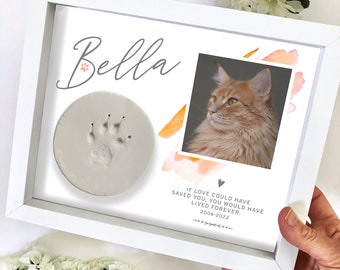 Pet Memorial Paw Print Holder Shadow Box, Pet Loss Frame, Clay Paw Display, Custom Pet Keepsake, Pet Memory Gift, Cat Dog Loss, Watercolor