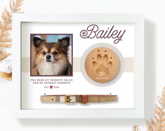 Pet Memorial, Collar and Paw Print Holder Shadow Box, Pet Loss Frame, Clay Paw Print Display, Custom Pet Memory Gift, Cat Dog Loss Gift