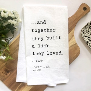 Personalized Dish Towel, Gift for Couple, Custom Wedding Shower Tea Towel, Housewarming Bridal Gift, Engagement Gift, Custom Quote Towel