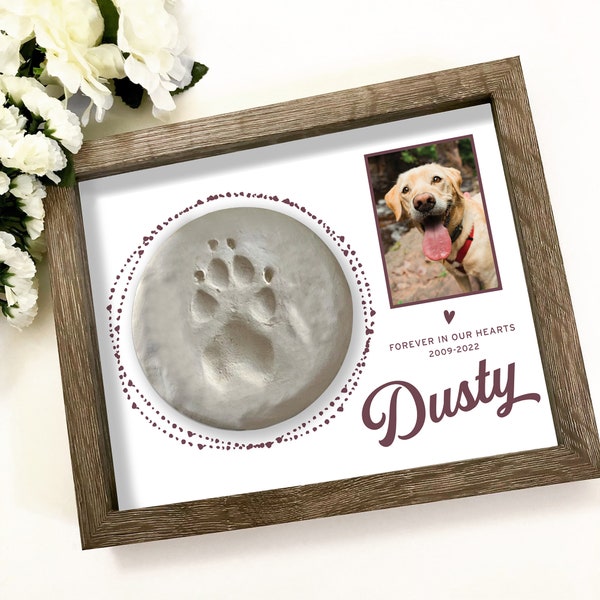 Pet Memorial Paw Print Holder, Shadow Box Pet Loss Frame, Clay Paw Print Display, Custom Pet Keepsake Memory Gift, Cat Dog Loss Gift, Dots