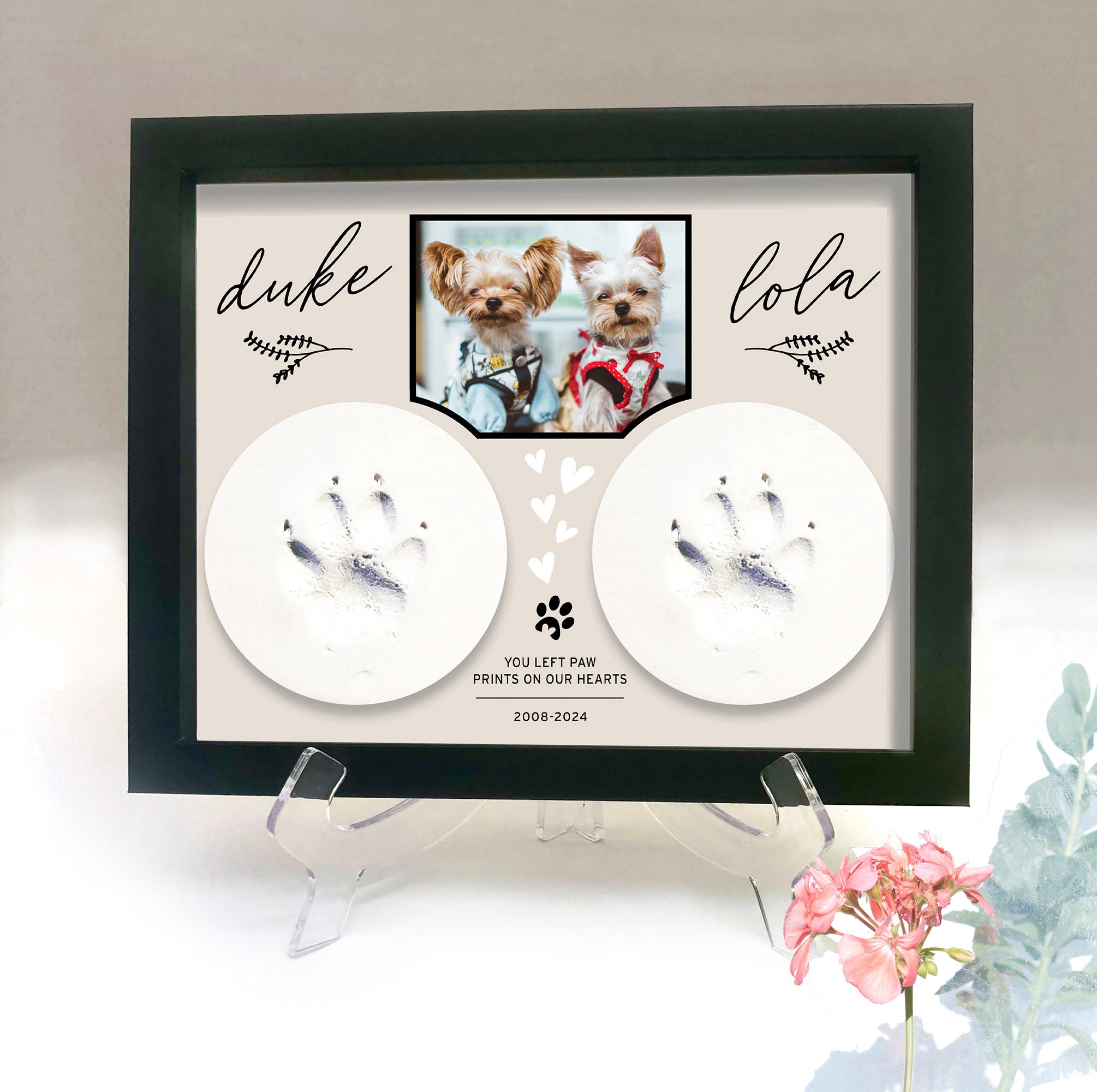 Shadow Box Picture Frame Pet Memorial - Holds 3 Photos & Paw Print ...