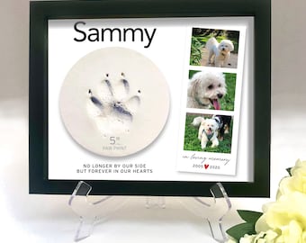 Caja conmemorativa para mascotas: Marco con huella de pata de arcilla, regalo personalizado para recordar a tu mascota fallecida, diseño de tira de fotos.