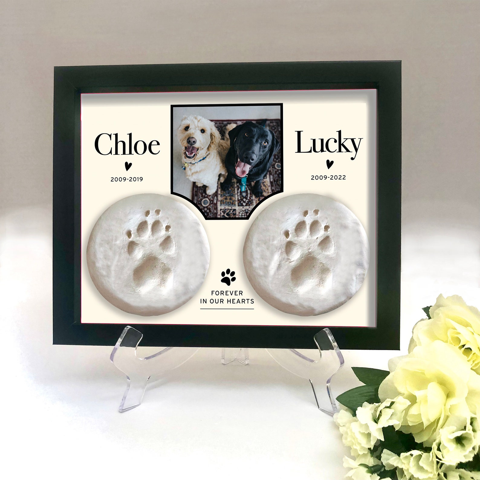 Pet Memorial Double Paw Print Holder Shadow Box Pet Loss Frame Etsy