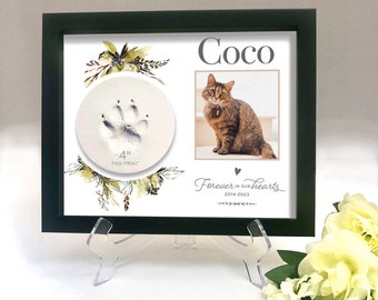 Paw Print Holder Pet Memorial, Clay Paw Print Display Shadow Box, Pet Loss Frame, Custom Pet Keepsake, Pet Memory Gift Cat Dog Loss Floral