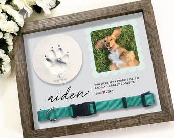 Pet Memorial with Collar and Clay Paw Print Shadow Box Gift, Clay Paw Print Holder, Collar Holder Pet Loss Gift with Collar, Dog Pet Frame