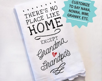 Paño de cocina personalizado para abuelos: Regalo personalizado para abuelos, Paño de cocina "Como en casa, en ningún sitio"