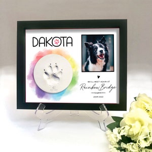Beileid Geschenk Verlust von Hund, Katze Clay Pfotenabdruckhalter, Haustier Verlust Rahmen, Clay Pfotenabdruck Anzeige, Regenbogenbrücke Haustier Gedenkgeschenk Schattenbox