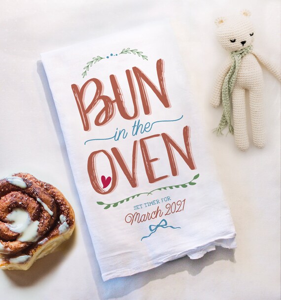 Bun In The Oven Tea Towel Pregnancy Announcement Grandparents Etsy