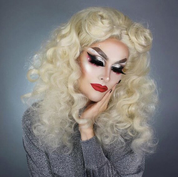 Drag Queen Wig Golden Platinum Blonde Space Buns Curly Etsy