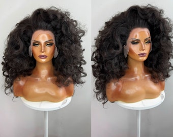 Natural Black Disco Curls Synthetic Wig | Drag Queen Wig