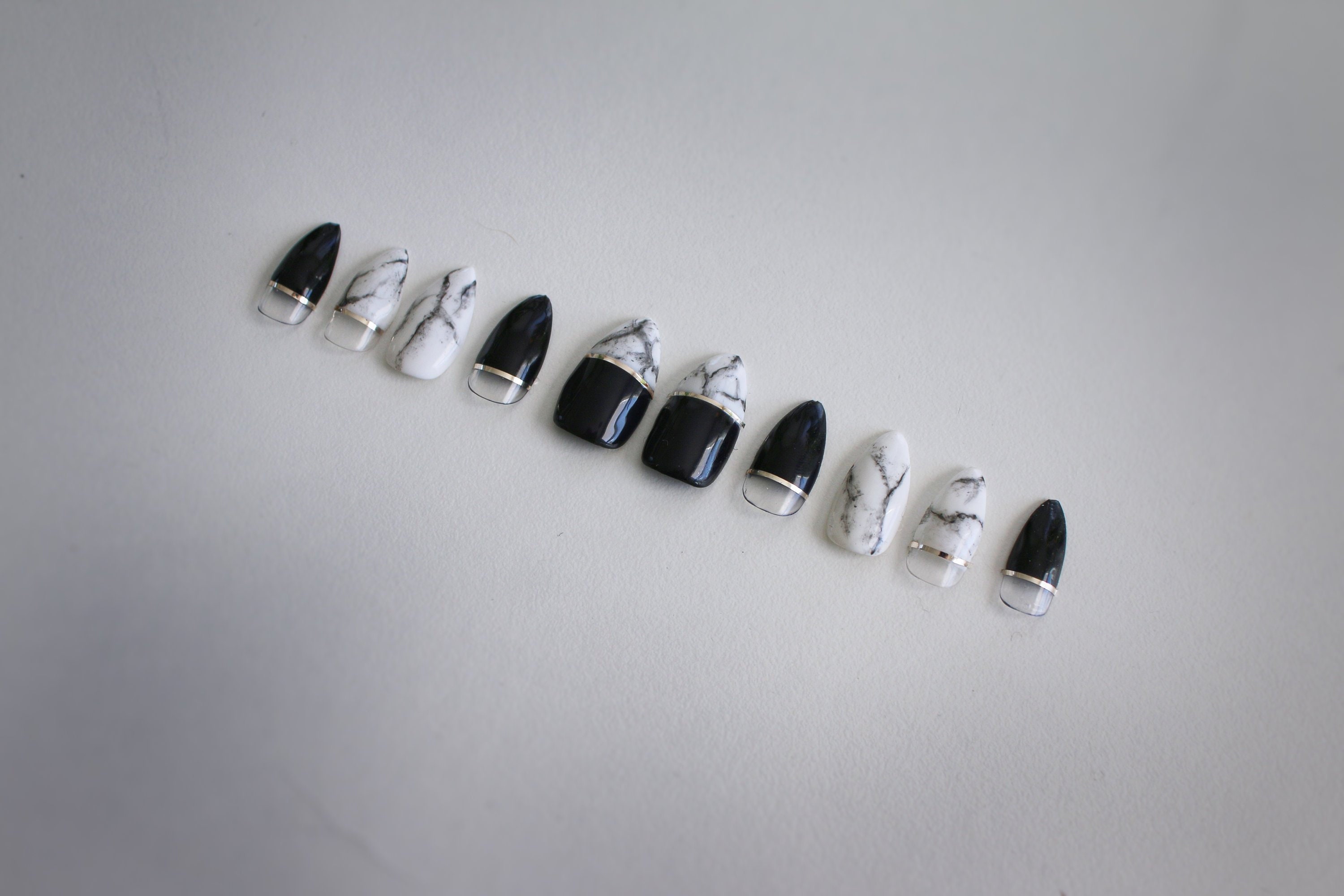 Marble Black And White Press On Nails Glue On Nails Almond