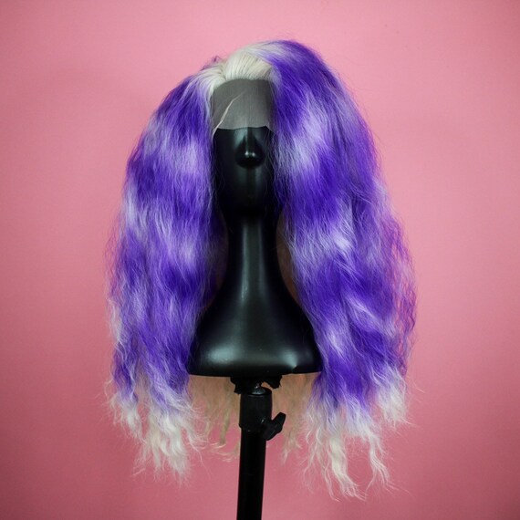 Purple And Blonde Stripes Bug Fluffy Hair Drag Queen Wig Etsy