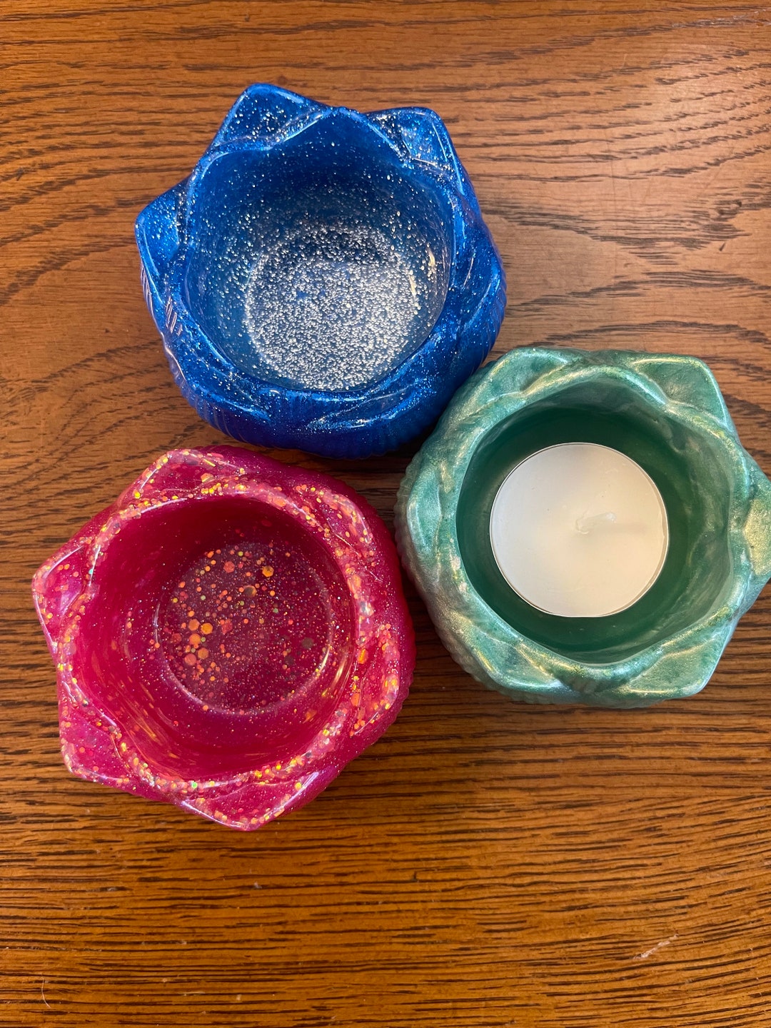 Handmade Resin Flower Shaped Tea Light Candle Holder or Etsy