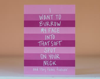 Burrow Into Your Neck - Greeting Card - Love Card - Spouse Card - Boyfriend Card - Girlfriend Card - Anniversary Card - Relationship Card