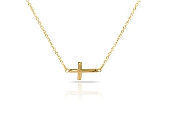 Cross Necklace, 925 Sterling Silver Small Gold Plated Cross Necklace